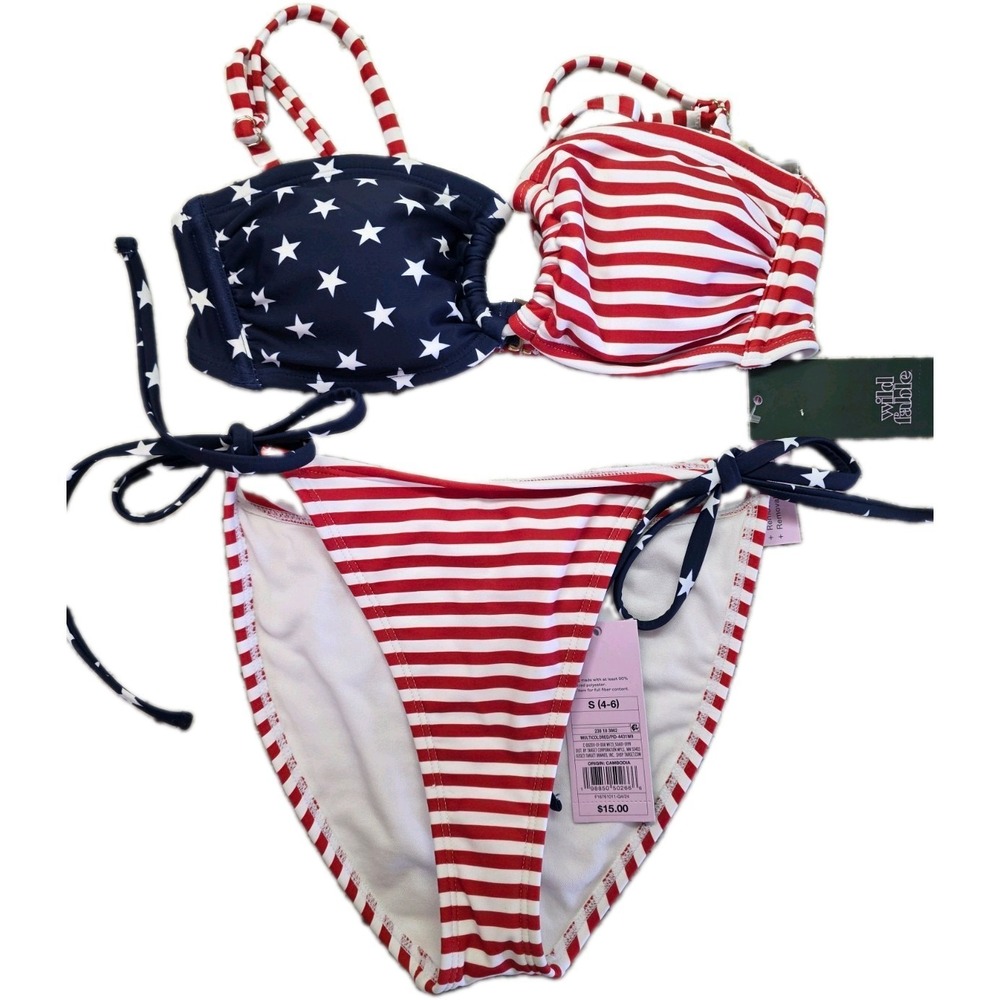 Wild Fable 2 Piece Bikini American Flag Red White Blue Stripes Size SM (295)